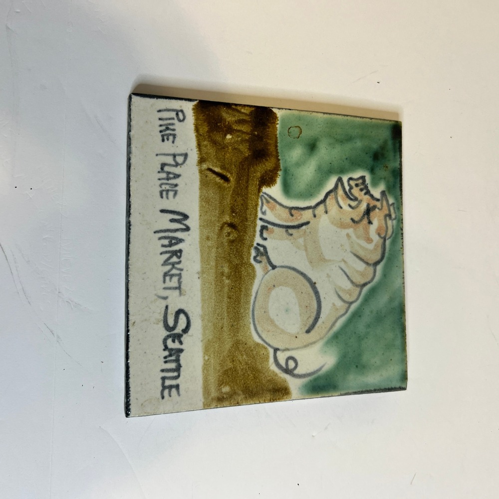 Vintage 1999 Pike Place Market Seattle Rachel the Pig Ceramic Art Tile 6x6